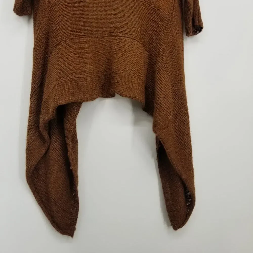 Eileen Fisher Silk & Alpaca Knit Cardigan S Open Front High‎ Low Hem Brown